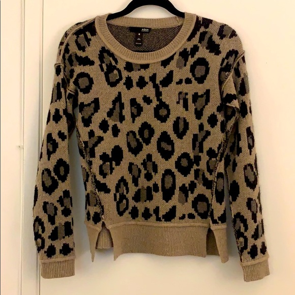 Aqua Sweaters - Aqua Cashmere Sweater in Leopard Print